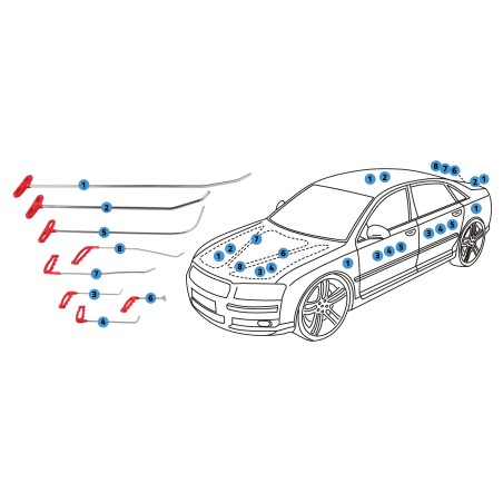 N.PDRBASIC-Set di  8 Strumenti per la Rimozione delle Ammaccature