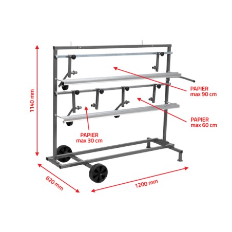 SUPPORTO PER 3 ROTOLI DI CARTA DA 30 A 90 cm